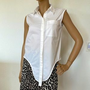 Early 2013 Balenciaga Crisp White Sleeveless Button Down Shirt Long Front 38 S